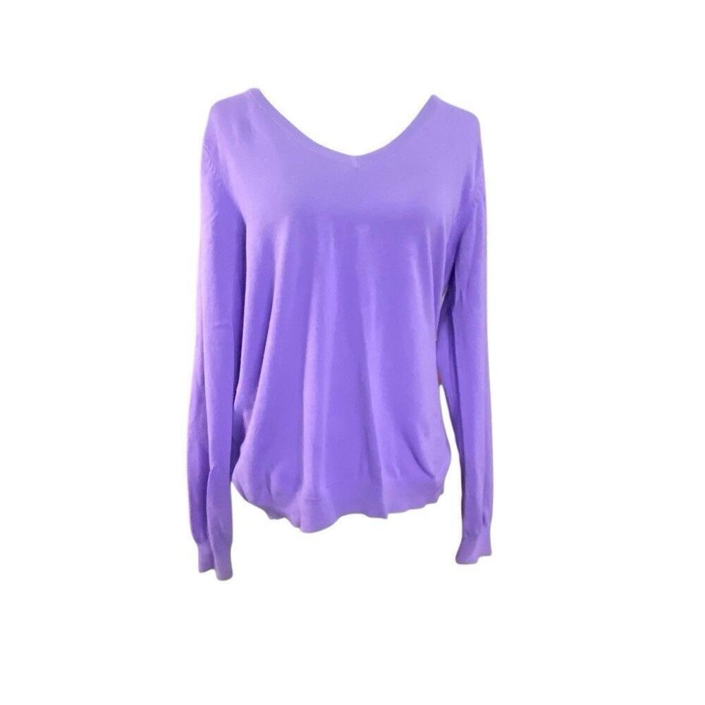 Women’s IZOD Golf Sweater Large Purple V Neck Preppy Long Sleeve Patch Elbows